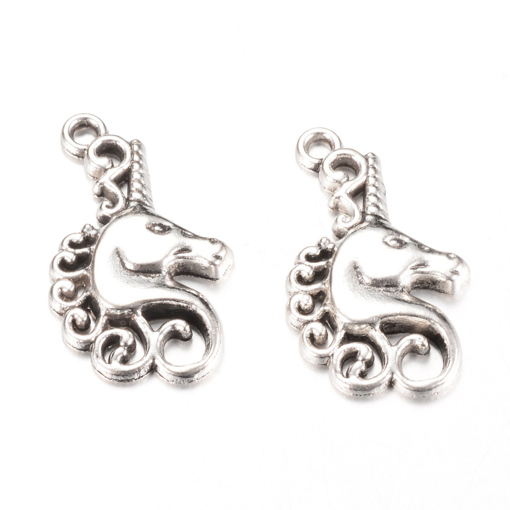 PandaHall Tibetan Style Alloy Pendants, Lead Free, Unicorn, Antique Silver, 26x15.5x2.5mm, Hole: 2mm; about 650pcs/1000g Alloy Horse