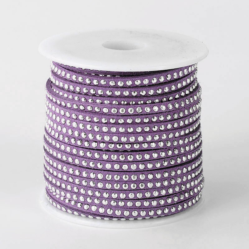 PandaHall Rivet Faux Suede Cord, Faux Suede Lace, with Aluminum, Purple, 3x2mm; about 20yards/roll Suede Purple