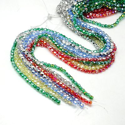 PandaHall Electroplate Glass Beads Strands, AB Color Plated, Faceted, Cube, Mixed Color, 6x6x6mm, Hole: 1mm; about 71pcs/strand, 16.5" Cube...