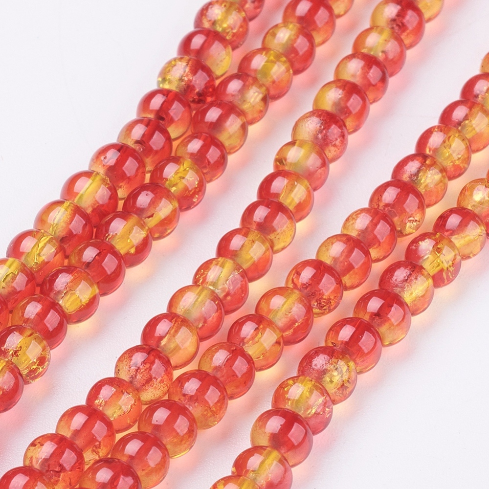 PandaHall Crackle Glass Beads Strands, Round, Tomato, 4mm, Hole: 1.1~1.3mm; about 200pcs/strand, 31.4" Round Red