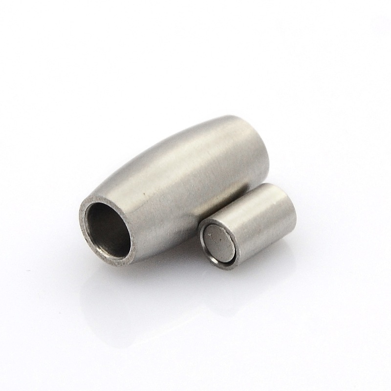 PandaHall 304 Stainless Steel Matte Surface Magnetic Clasps, Barrel, Stainless Steel Color, 14x7mm, Hole: 3mm Stainless Steel Barrel