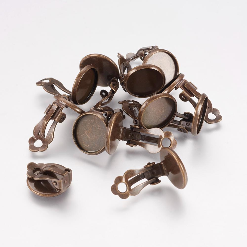 PandaHall Brass Clip-on Earring Findings, Jewelry Findings, Nickel Free, Antique Bronze Color, 16x14mm Brass