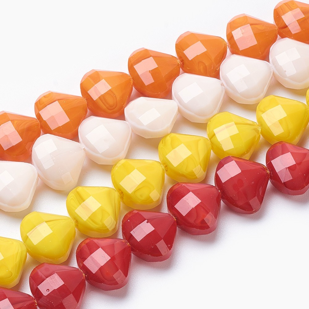 PandaHall Opaque Solid Color Glass Beads Strands, Faceted, Drop, Mixed Color, 13.5x16x7.5~8mm, Hole: 1mm; about 25pcs/strand, 13.66"(34.7cm)...