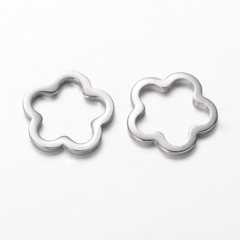 PandaHall 304 Stainless Steel Link Rings, Flower, Stainless Steel Color, 13.5x13.5x1.5mm Stainless Steel Flower