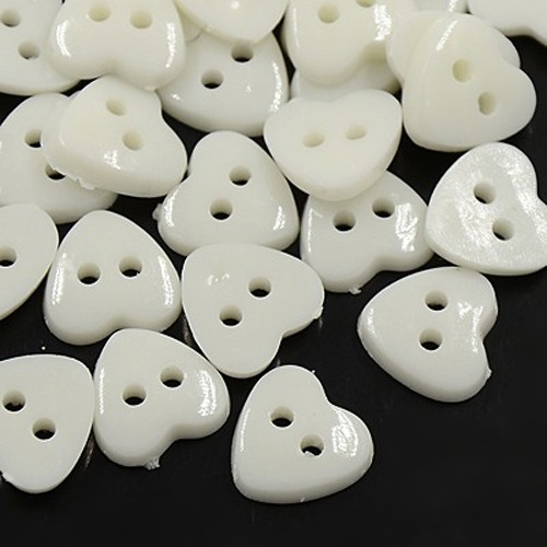 PandaHall Acrylic Heart Buttons, Plastic Sewing Buttons for Costume Design, 2-Hole, Dyed, White, 12x12x3mm, Hole: 1mm Acrylic Heart White