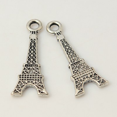 PandaHall Tibetan Silver Pendant, Lead Free and Cadmium Free, Antique Silver, Eiffel Tower, 12mm wide, 32mm long, hole: 4mm Alloy Building