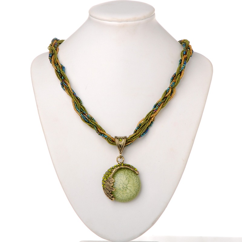 PandaHall Antique Golden Plated Alloy Rhinestone Resin Pendant Necklaces, with Nylon Cord, Glass Seed Beads, Antique Bronze Plated Iron...