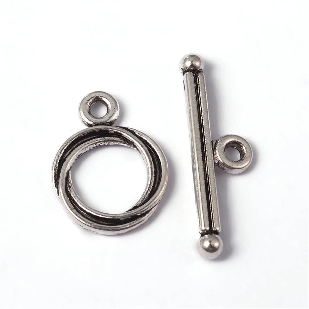 PandaHall Tibetan Silver Toggle Clasps, Lead Free and Cadmium Free, Ring, Antique Silver, Ring: about 13mm wide, 17mm long, Bar: about 3mm...