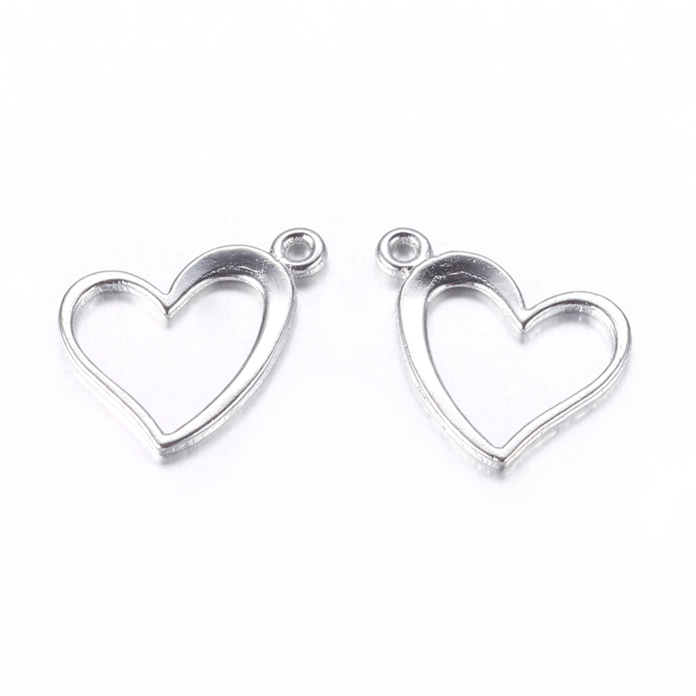 PandaHall Alloy Charms, Lead Free, Heart, Platinum, 13x15x1mm Alloy Heart