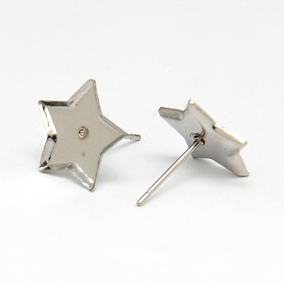 PandaHall 304 Stainless Steel Stud Earring Findings, Earring Posts, Star, 12.5x12.5x1mm, Pin: 0.6mm Stainless Steel