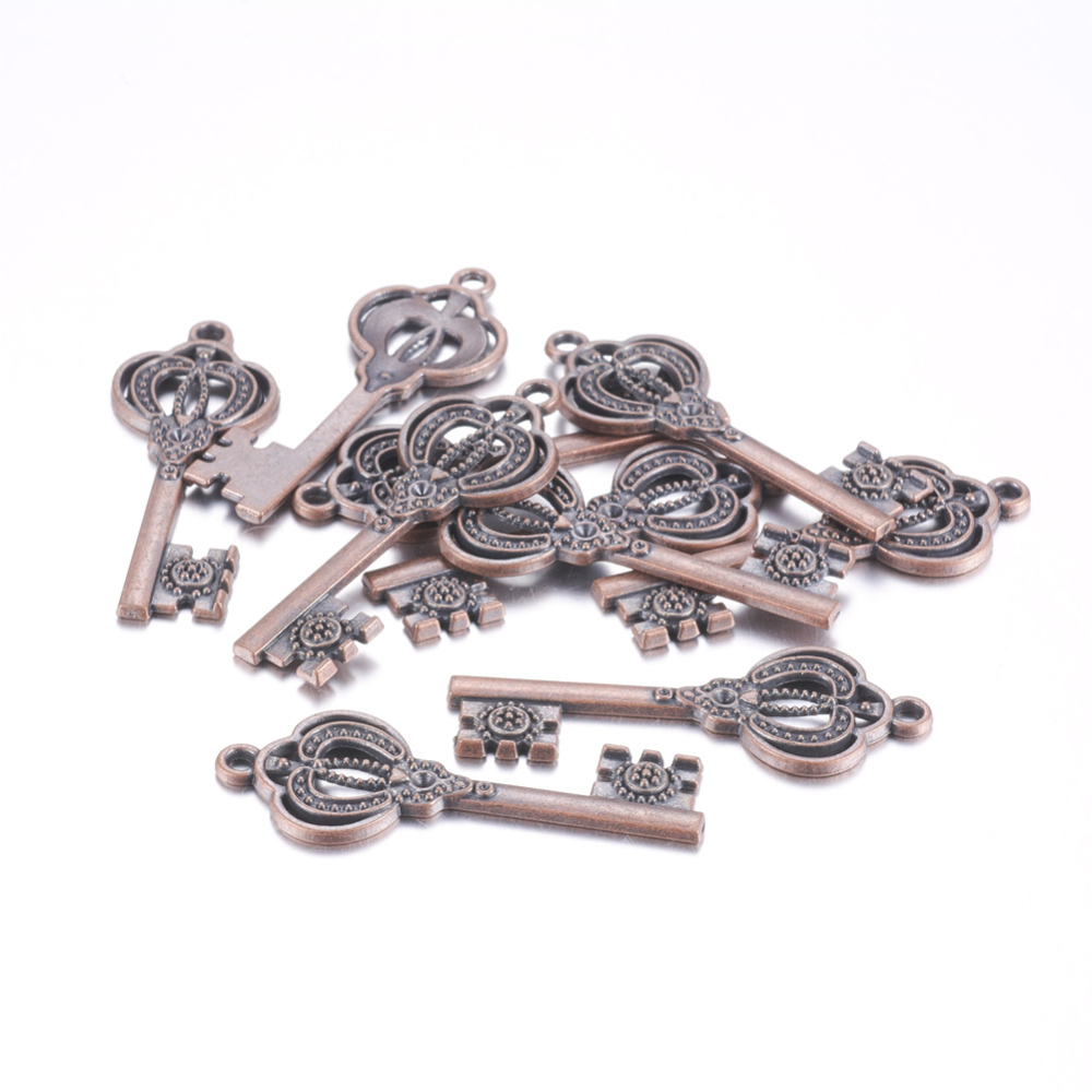 PandaHall Red Copper Key Tibetan Style Pendant Rhinestone Settings, Cadmium Free & Nickel Free & Lead Free, 44x16x2mm, Hole: 2mm; Fit for...