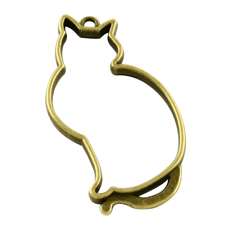 PandaHall Tibetan Style Alloy Animal Pendants, Open Back Bezel, Cat, Lead Free & Nickel Free, Antique Bronze, 52x27x3mm, Hole: 3mm Alloy Cat