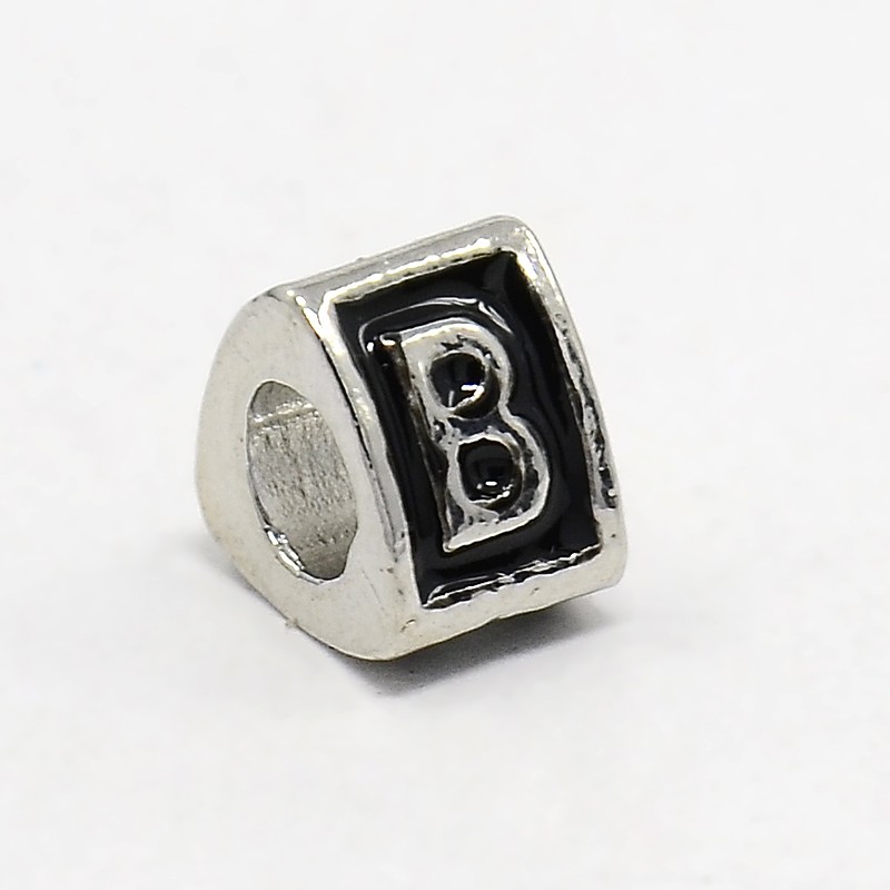 PandaHall Platinum Tone Zine Alloy Enamel European Beads, Large Hole Triangle Beads with Letter.B, 9x9x7mm, Hole: 5mm Alloy+Enamel Triangle...