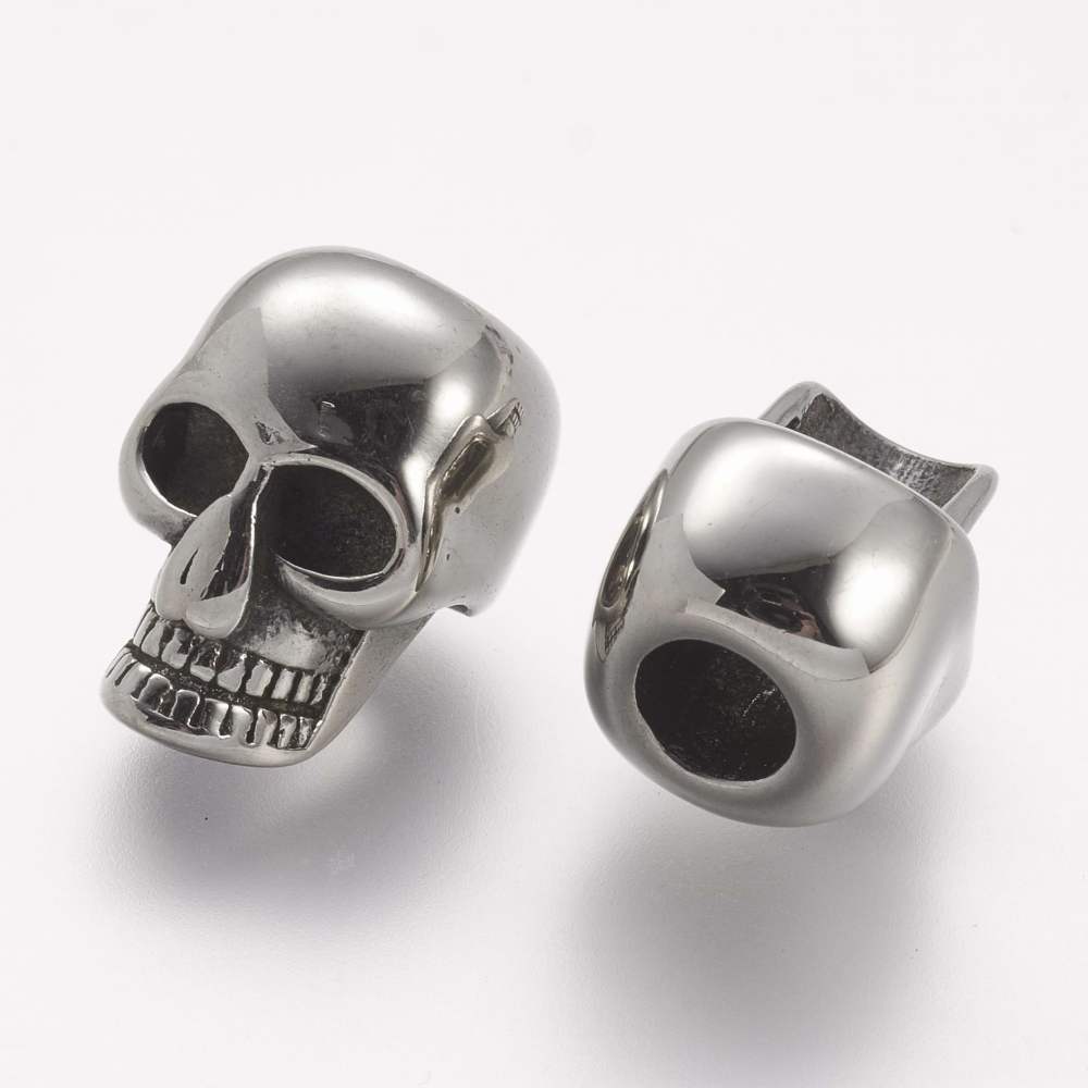 PandaHall 304 Stainless Steel European Beads, Skull, Large Hole Beads, Antique Silver, 16x11x12.5mm, Hole: 5mm Stainless Steel Skull