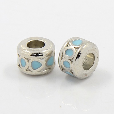 PandaHall Alloy European Beads, Enamel, Platinum Color, Lead Free and Cadmium Free, Blue Column, 10mm in diameter, 7mm thick, hole: 4.5mm...