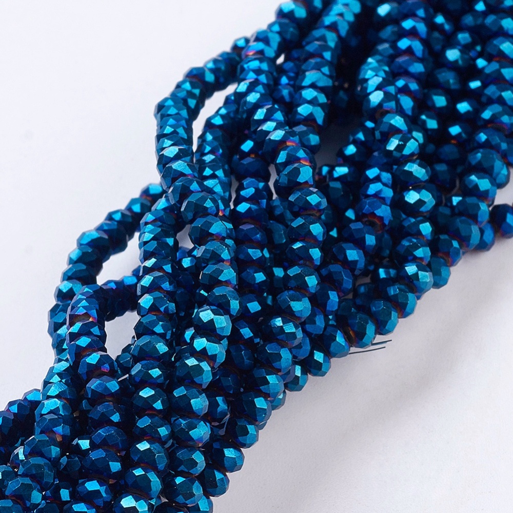 PandaHall Electroplate Glass Beads Strands, Full Blue Plated, Faceted, Rondelle, MarineBlue, 2.5x2mm, Hole: 1mm Glass Rondelle Blue