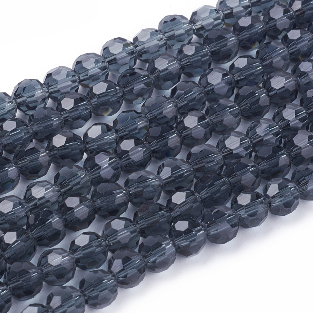 PandaHall Glass Beads Strands, Faceted, Round, PrussianBlue, 6mm, Hole: 1mm; about 91pcs/strand, 21.5" Glass Round Blue