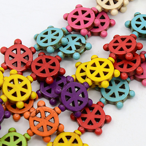 PandaHall Natural Howlite Beads Strands, Dyed, Helm, Mixed Color, 17x16x3mm, Hole: 1mm; about 23pcs/strand, 16.93" Howlite Anchor & Helm...