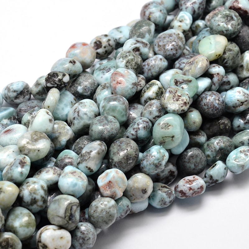 PandaHall Natural Larimar Chip Beads Strands, 11~13x10~12mm, Hole: 1mm; about 15.5" Larimar Chip