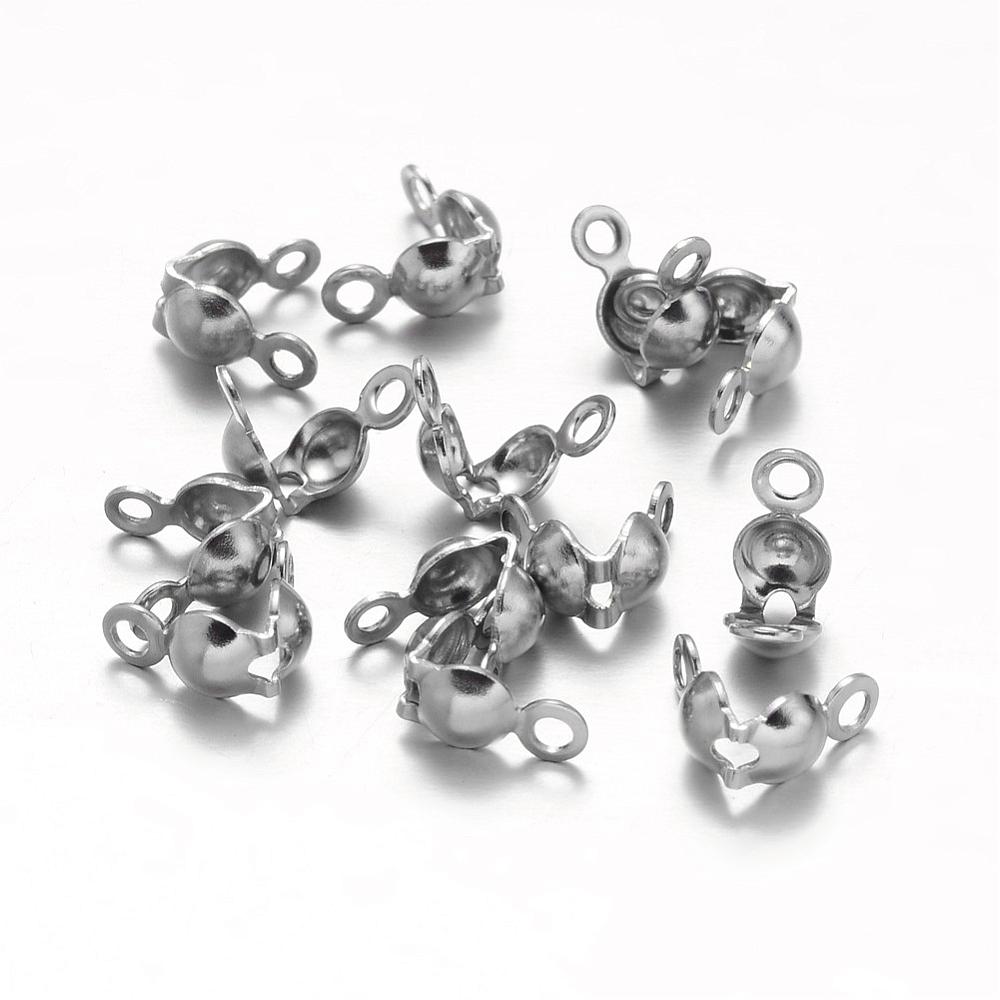 PandaHall 304 Stainless Steel Bead Tips Knot Covers, Stainless Steel Color, 6.8x8.5mm, Hole: 1mm Stainless Steel