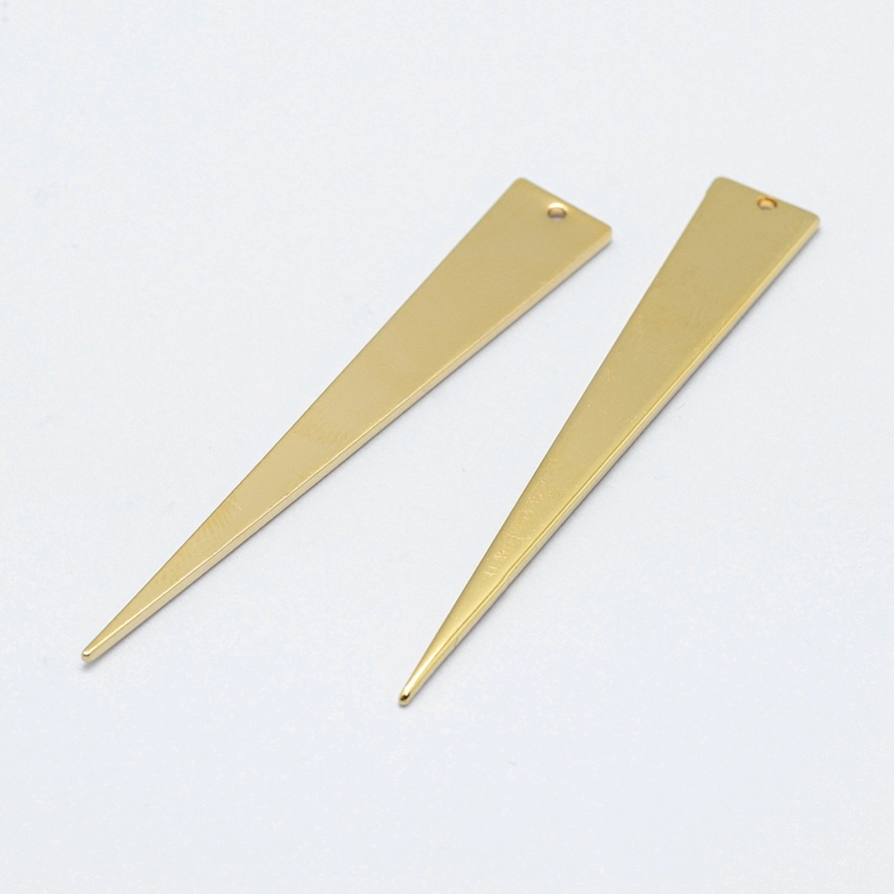 PandaHall Brass Big Pendants, Long-Lasting Plated, Real 18K Gold Plated, Nickel Free, Triangle, 51x8x1mm, Hole: 1mm Brass Triangle