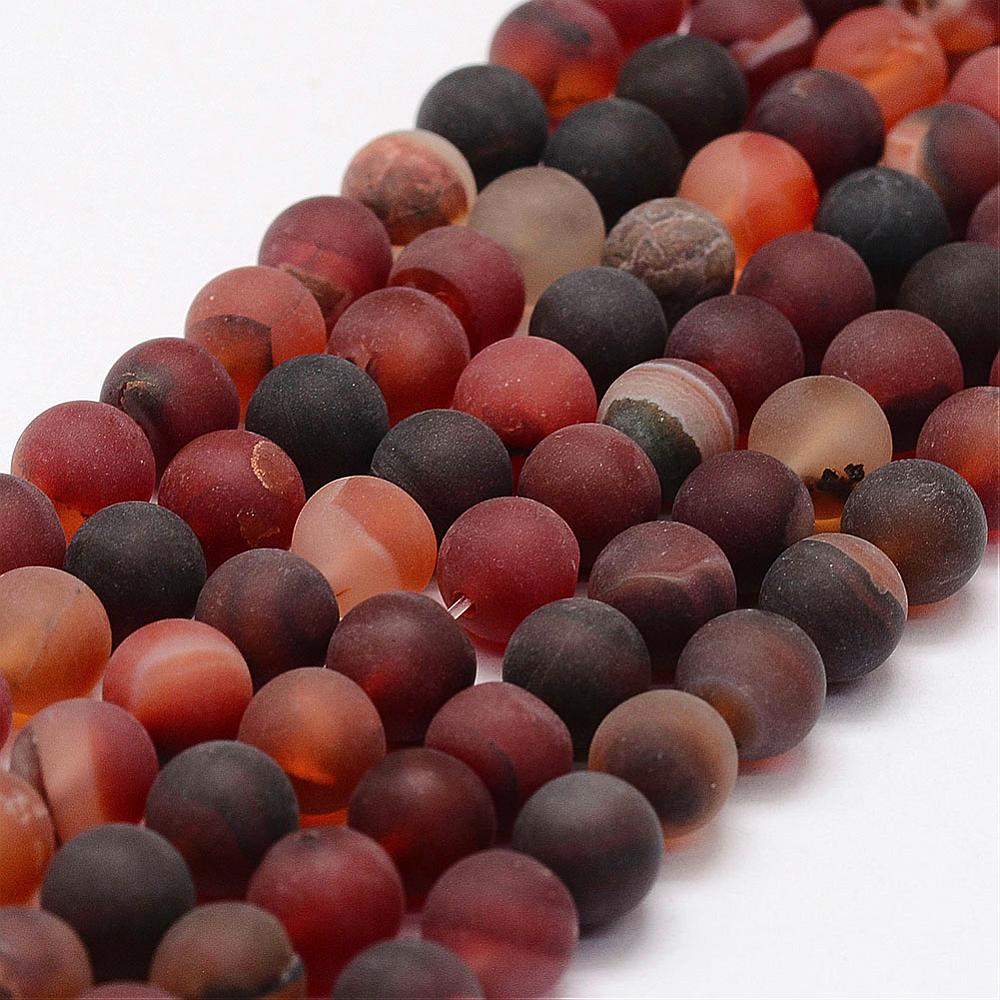 PandaHall Frosted Natural Agate Beads Strands, Round, Dyed & Heated, OrangeRed, 6mm, Hole: 0.8mm; about 65pcs/strand, 15.1" Natural Agate...