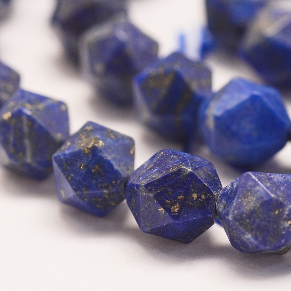 PandaHall Natural Lapis Lazuli Beads Strands, Polygon, Faceted, 7.5~8mm, Hole: 1mm; about 48pcs/strand, 15.35''(39cm) Lapis Lazuli Polygon