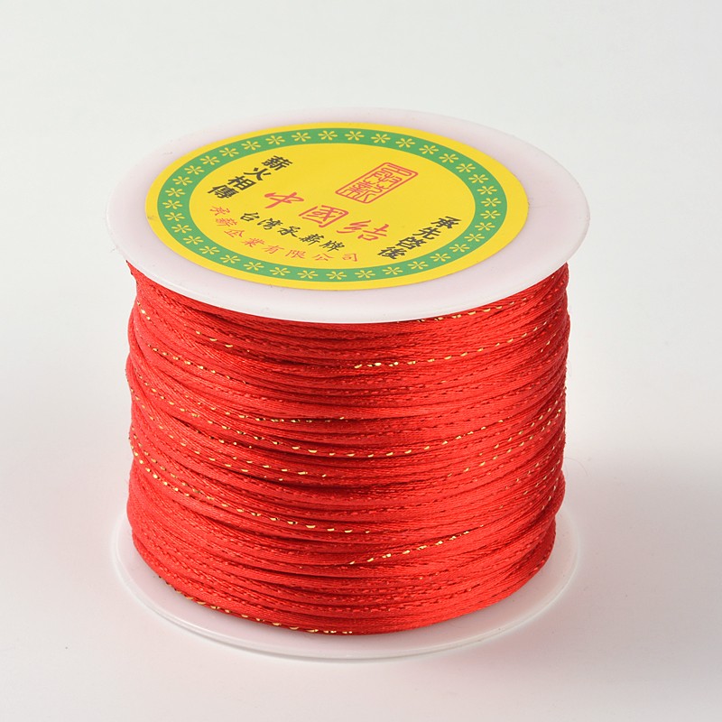 PandaHall Gold Line Round String Polyester Cords, Red, 2mm; about 100m/roll Polyester Red