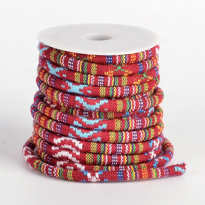PandaHall Ethnic Cord Polyester Cords, Colorful, 7x5mm, 10yards/roll Polyester