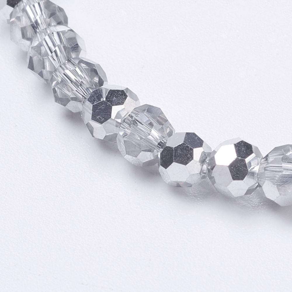 PandaHall Electroplate Glass Beads Strands, Half Plated, Faceted, Round, Silver Plated, 4mm, Hole: 1mm; about 100pcs/strand, 13.7" Round