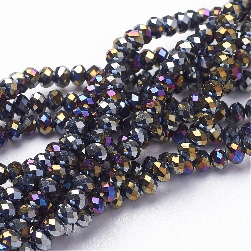 PandaHall Electroplate Glass Beads Strands, Faceted, Rondelle, Mixed Color, 4x3mm, Hole: 1mm; about 140pcs/strand,16.5" Glass Rondelle...