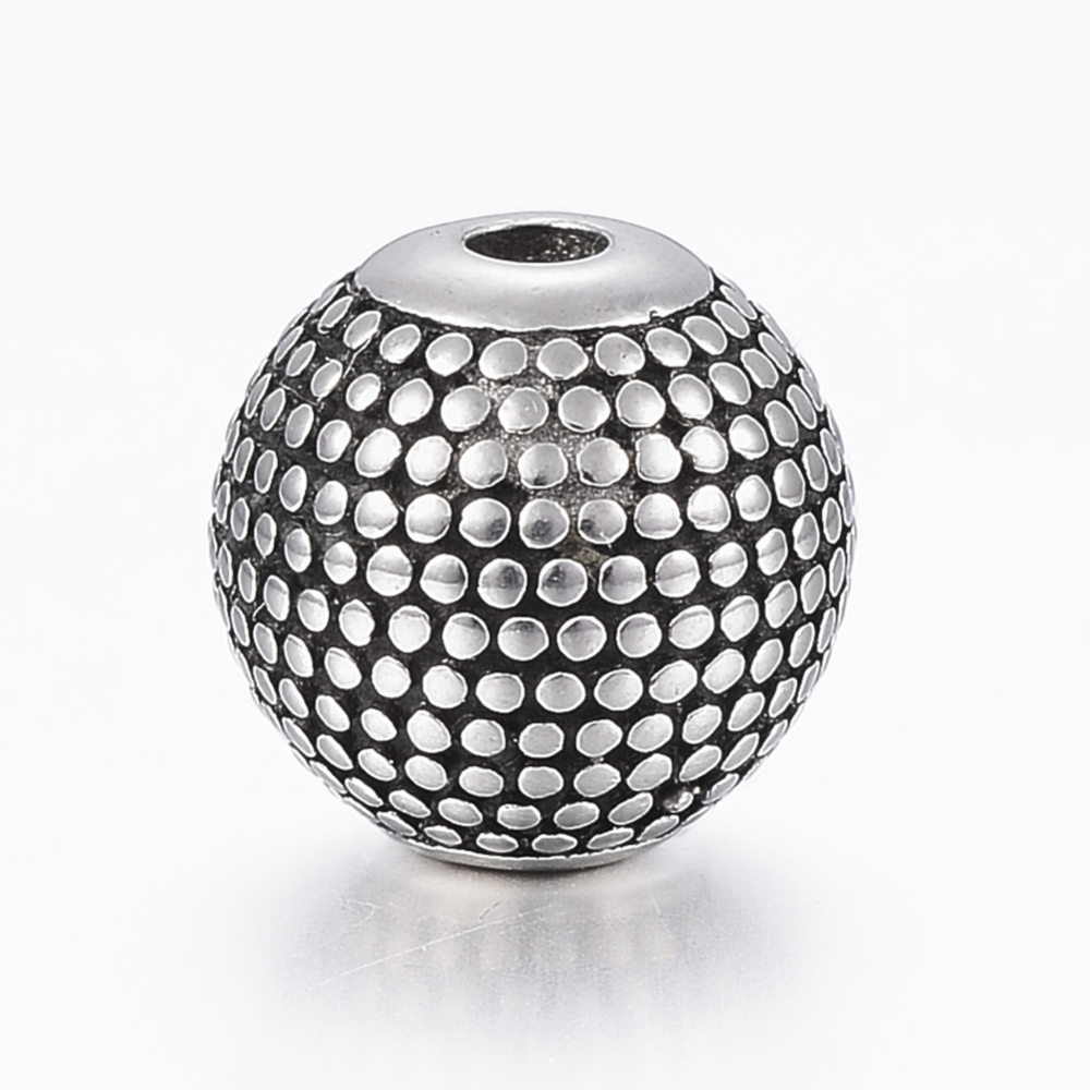 PandaHall 304 Stainless Steel Beads, Round, Antique Silver, 9.5mm, Hole: 2mm Stainless Steel Round