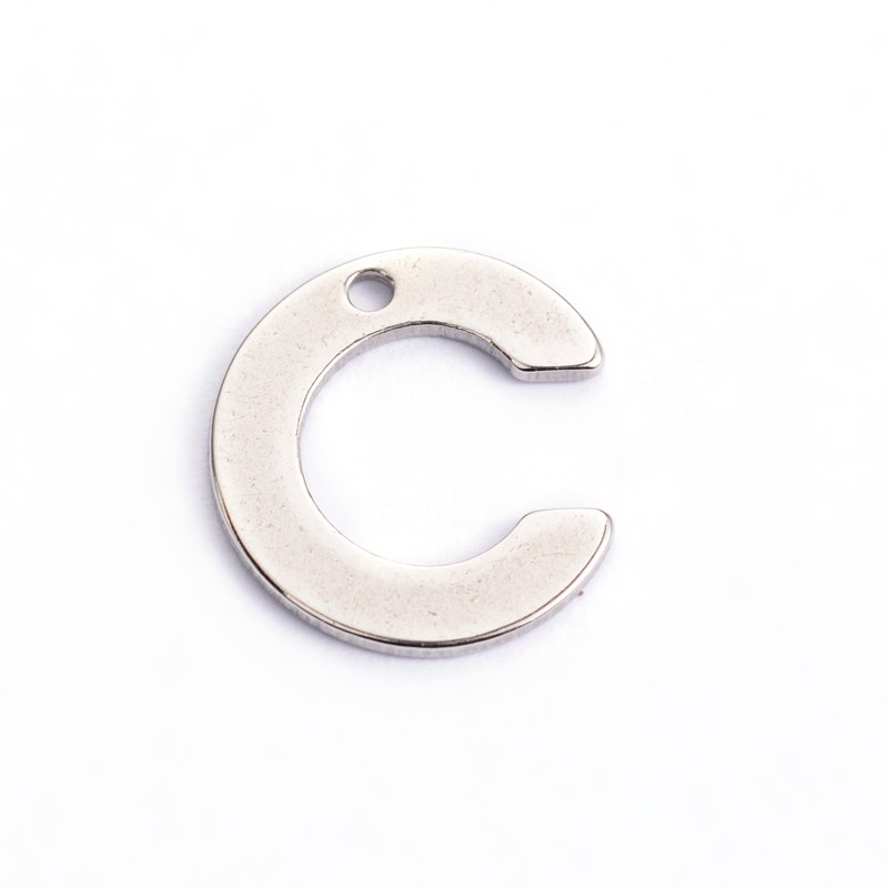PandaHall 304 Stainless Steel Letter Charms, Letter.C, 11x10x0.8mm, Hole: 1mm Stainless Steel Alphabet