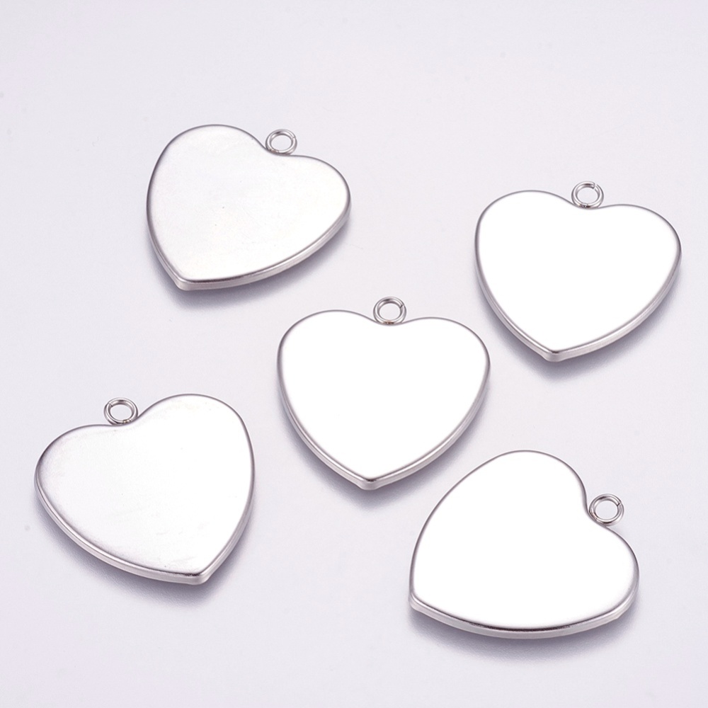 PandaHall 304 Stainless Steel Pendant Cabochon Settings, Heart, Stainless Steel Color, Tray: 28x29mm; 34x31x1mm, Hole: 3mm Stainless Steel...