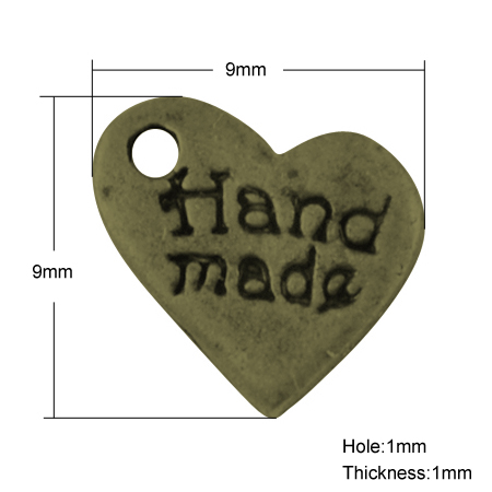 PandaHall Alloy Pendants, Lead Free & Nickel Free, Heart, Antique Bronze, 9x9x1mm, Hole: 1mm Alloy Heart