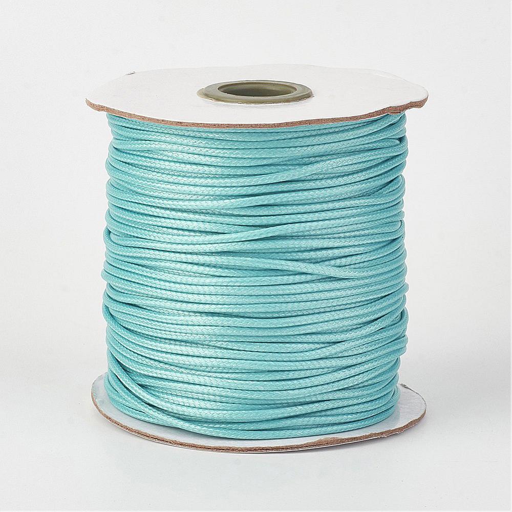 PandaHall Environmental Korean Waxed Polyester Cord, Cyan, 2mm; about 100yards/roll(91.44m/roll). Waxed Polyester Cord Cyan