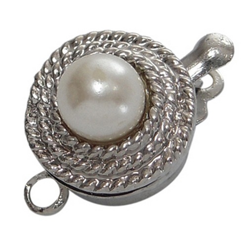 PandaHall Platinum Tone Alloy Box Clasps, with Pearl, Size: about 12mm wide, 18mm long, 10mm thick, hole: 2mm Alloy Round