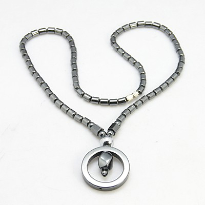 PandaHall Non-magnetic Synthetic Hematite Beaded Pendant Necklaces, with Brass Screw Clasps, Gray, 16" Hematite Gray