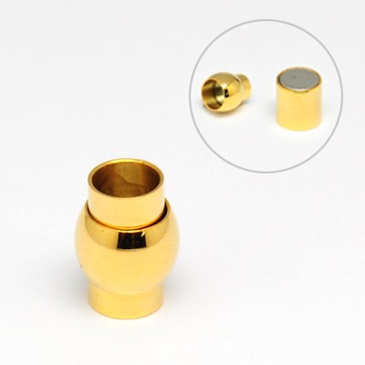 PandaHall 304 Stainless Steel Magnetic Clasps, Column with Round, Golden, 13x10mm, Hole: 6mm Stainless Steel Column