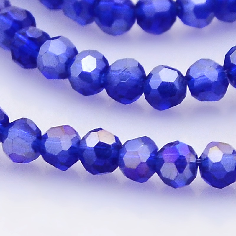 PandaHall AB Color Plated Glass Faceted Round Beads Strands, Blue, 3mm, Hole: 1mm; 100pcs/strand, 11.5" Glass Round Blue