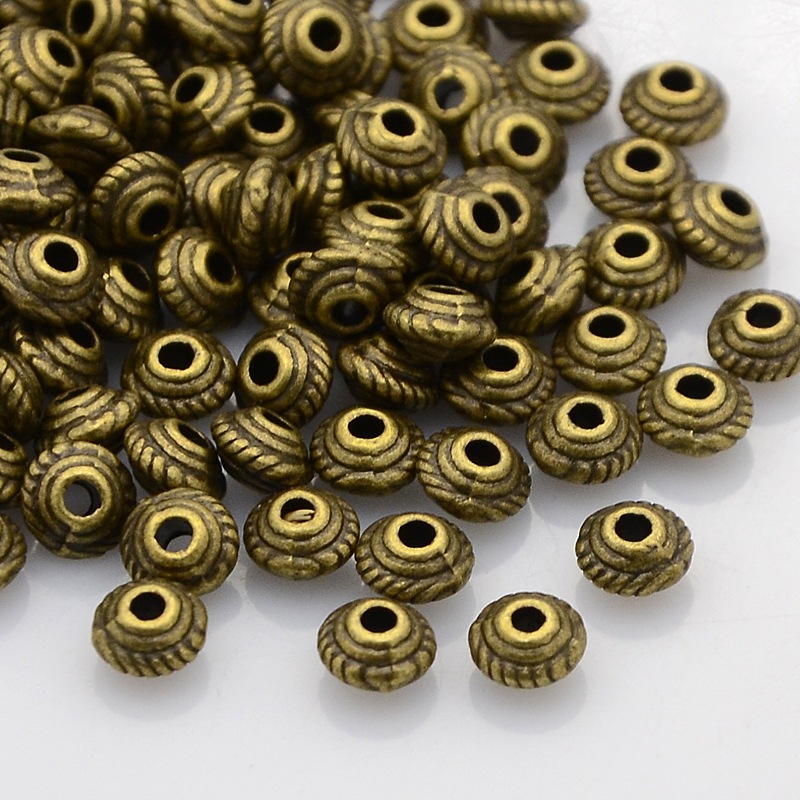 PandaHall Tibetan Style Alloy Bead Spacers, Bicone, Lead Free and Cadmium Free, Antique Bronze, 5x3mm, Hole: 1.5mm Alloy Bicone