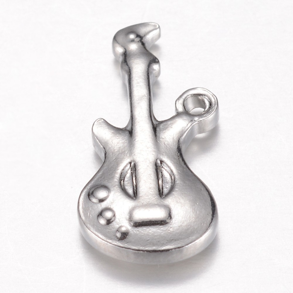 PandaHall 304 Stainless Steel Pendants, Musical Instruments, Bass, Stainless Steel Color, 20x10x3mm, Hole: 1mm Stainless Steel Musical...