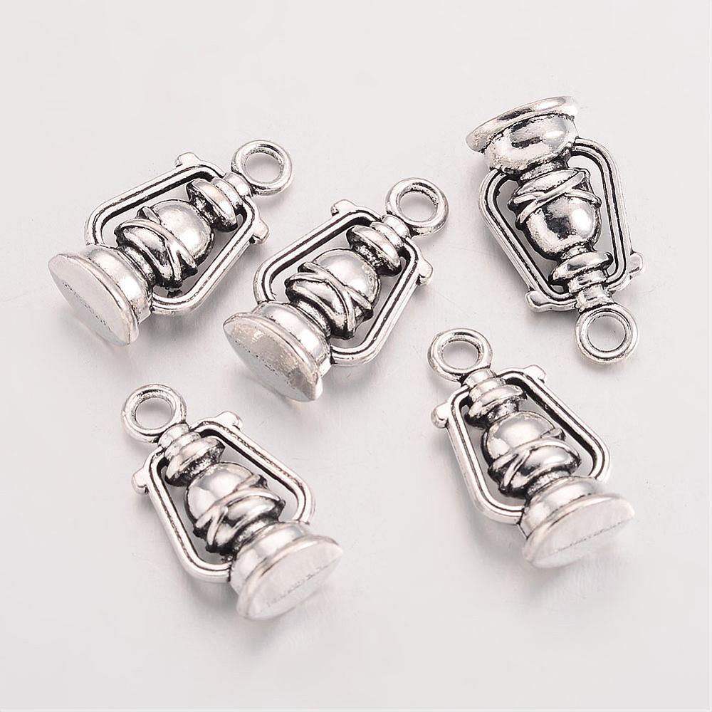 PandaHall Tibetan Style Zinc Alloy Pendants, Lead Free & Cadmium Free, Lantern, Antique Silver, 20x10x7mm, Hole: 2.5mm Alloy Lantern