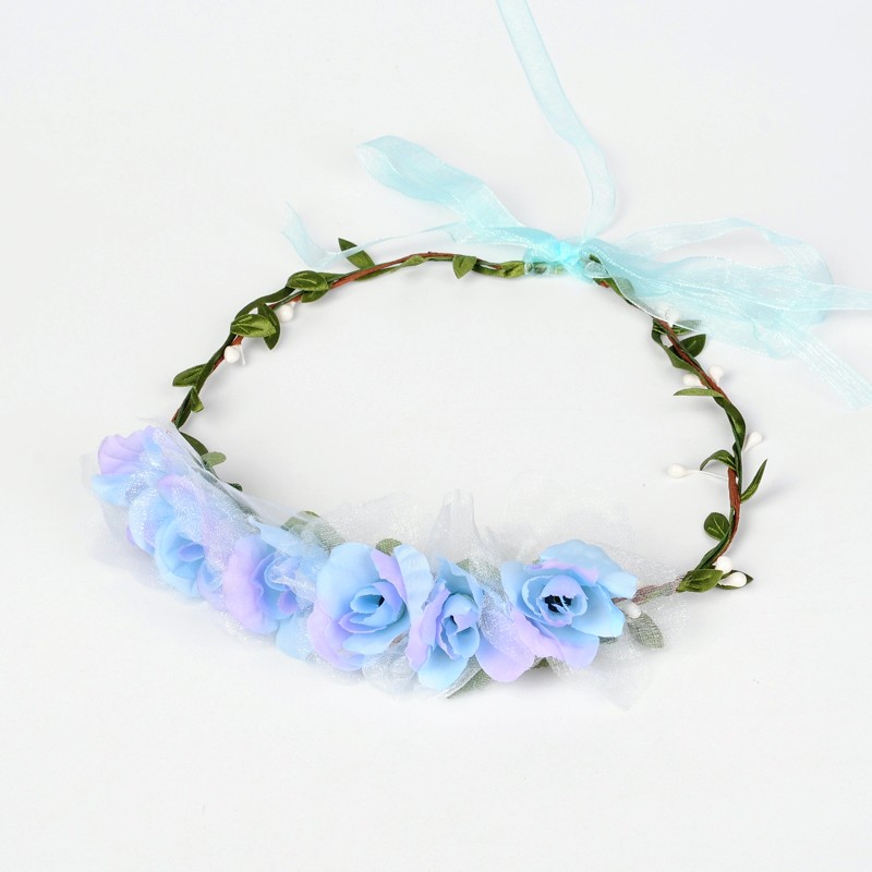 PandaHall Wedding Party Beach Bride Flower Headband Garland/Wreath, Cloth Flower Headbands Garland/Wreath with Iron Wires, LightCyan, 160mm...