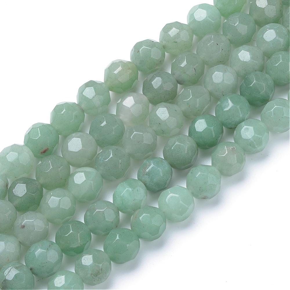 PandaHall Natural Green Aventurine Bead Strands, Faceted Round, 8mm, Hole: 1mm; about 50pcs/strand, 15.7" Green Aventurine Round