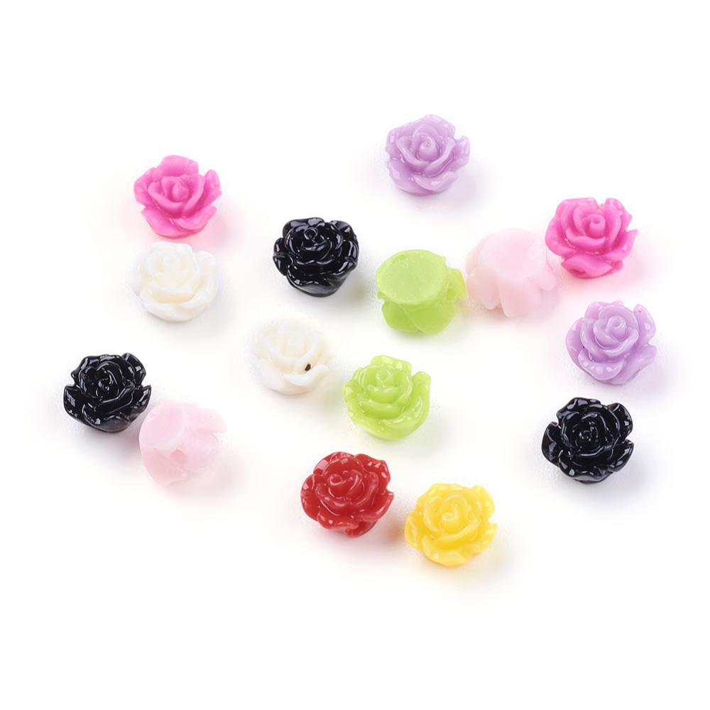 PandaHall Flower Resin Beads, Mixed Color, 6x4mm, Hole: 1mm Resin Flower Multicolor