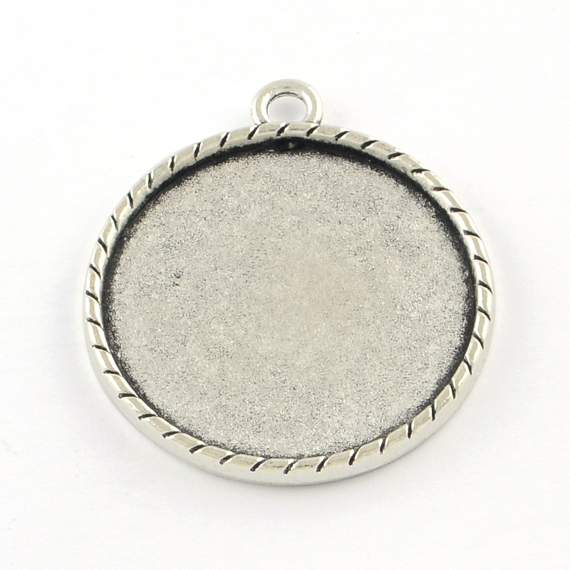 PandaHall Tibetan Style Cvared Alloy Flat Round Pendant Cabochon Settings, Cadmium Free & Lead Free, Antique Silver, Tray: 30mm; 38x33x3mm...