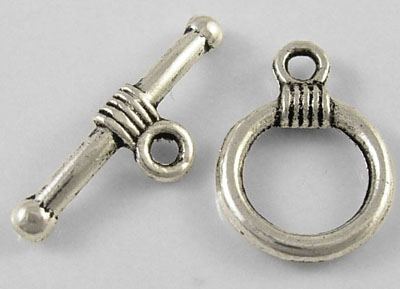 PandaHall Tibetan Silver Toggle Clasps, Lead Free & Cadmium Free & Nickel Free, Round, Antique Silver, Round: about 11mm wide, 15mm long...