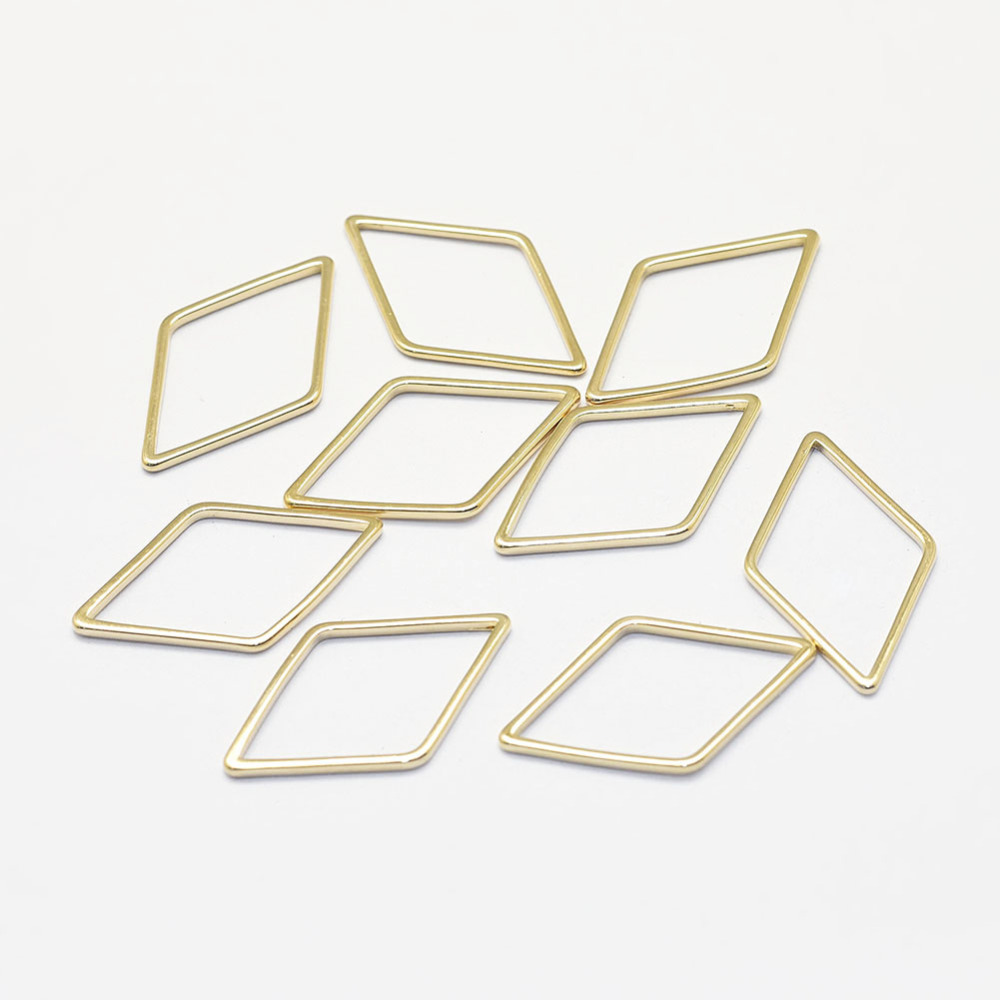 PandaHall Long-Lasting Plated Brass Linking Rings, Real 18K Gold Plated, Nickel Free, Rhombus, 23x13.5x1mm, Inner Diameter: 12x20mm Brass...