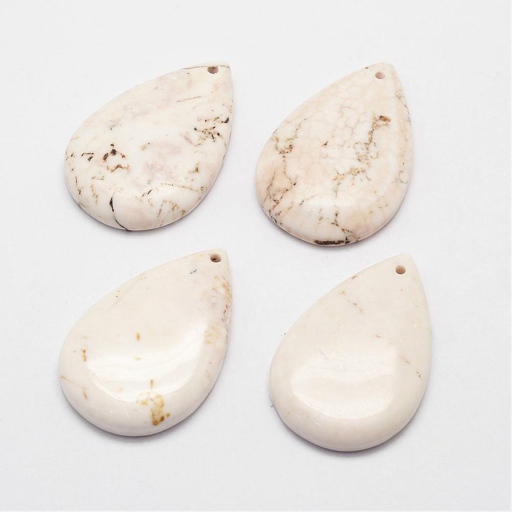 PandaHall Natural Howlite Pendants, Dyed, Drop, White, 39~40x28~29x7~8mm, Hole: 2mm Howlite Drop White